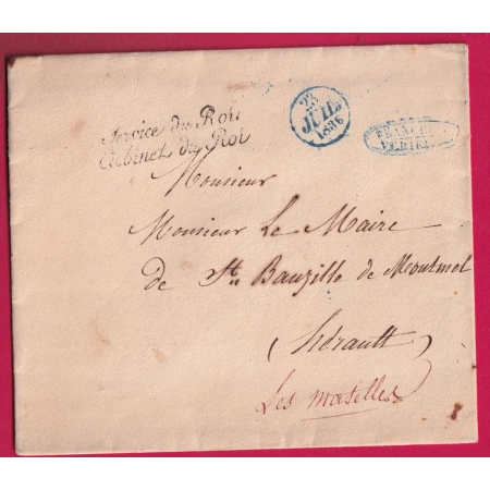 FRANCHISE SERVICE DU ROI CABINET DU ROI POUR ST BAUZILLE DE MONTMEL HERAULT 1836 LES MATELLES LETTRE