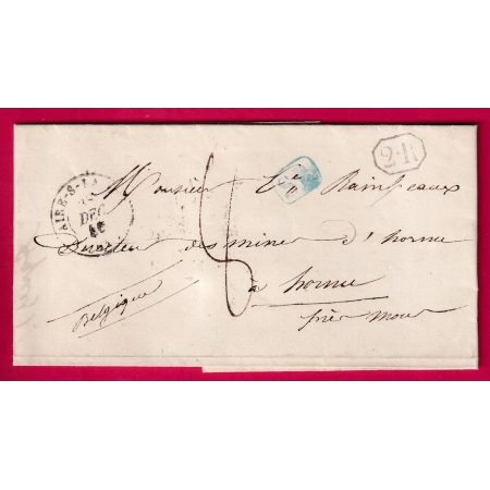 CAD TYPE 15 AIRE SUR LA LYS PAS DE CALAIS POUR HORNU BELGIQUE 1846 LETTRE