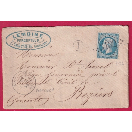 N°22 GC 3132 RICHELIEU INDRE ET LOIRE BOITE RURALE J LA TOUR ST GELIN POUR BEZIERS HERAULT LETTRE