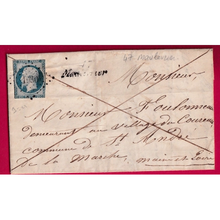 N°10 CURSIVE 17 PC 1930 MAULEVRIER MAINE ET LOIRE POUR ST ANDRE DE LA MARCHE LETTRE
