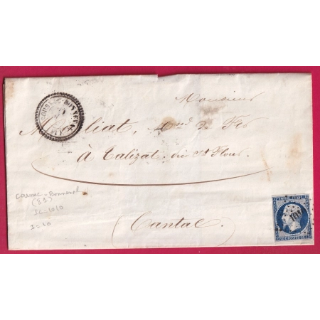 N°14 PC 1010 COUSSAC BONNEVAL HAUTE VIENNE CAD TYPE 22 POUR ST FLOUR CANTAL INDICE 10  LETTRE