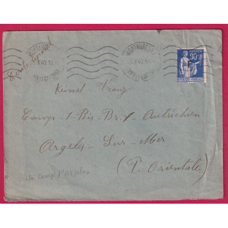 TIMBRE FM N°10 MONTAUBAN TARN ET GARONNE 1940 REFUGIE ESPAGNOLE POUR LE CAMPS ARGELES SUR MER PYRENEES ORIENTALES LETTRE