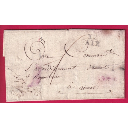 MARSEILLE FRANCHISE ADJUDANT GENERAL PASCALIN AN8 1800 MARQUE AIX EN PROVENCE POUR AURIOL BOUCHES DU RHONE LETTRE COVER
