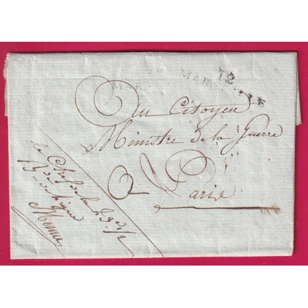 MARSEILLE FRANCHISE MENNE CHEF 23EME 1/2 BRIGADE INFANTERIE AN 11 1803 BOUCHES DU RHONE LETTRE COVER
