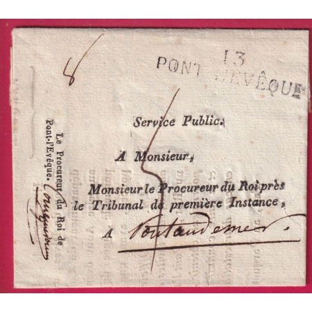 MARQUE 13 PONT L'EVEQUE FRANCHISE LE PROCUREUR DU ROI AU SUJET DE VOL DE CHEVAUX POUR PONT AUDEMER 1820 LETTRE COVER