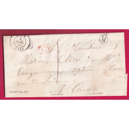 CAD TYPE 15 CAEN CALVADOS TAXE LOCALE 1 CL ROUGE BOITE RURALE M CARPIQUET POUR CAEN LETTRE