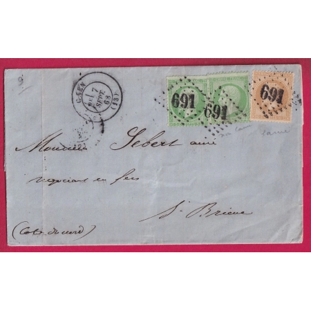 N°20 PAIRE + 28 GC 691 CAEN CALVADOS POUR ST BRIEUC COTES DU NORD LETTRE