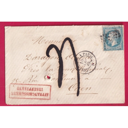 N°22 AMBULANT CHERBOURG A PARIS TAXE 4 + AFFRANC INSUFF POUR CAEN LETTRE