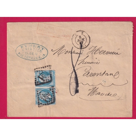 N°22 PAIRE GC 691 CAEN CALVADOS TAXE 8 AFFR INSUF TRIPLE PORT POUR CARENTAN MANCHE LETTRE