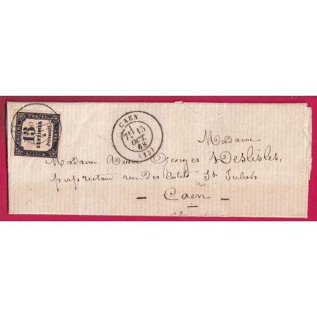 TAXE N°3 CAEN CALVADOS POUR CAEN 1868 LETTRE