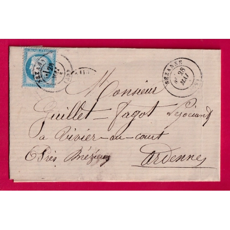N°60 CAD TYPE 17 SEZANNE MARNE POUR VIVIER AU COURT ARDENNES LETTRE
