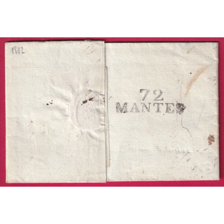 MARQUE 72 MANTES UTILISEE EN DEBOURSE SEINE ET OISE 1812 DEPART ORLEANS REEXP MAGNY ROUTE DE ROUEN LETTRE