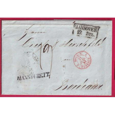 MARQUE HANNOVER ALLEMAGNE + HANOVRE TT 1841 ENTREE TOUR ET TAXI FORBACH 2 POUR BORDEAUX LETTRE