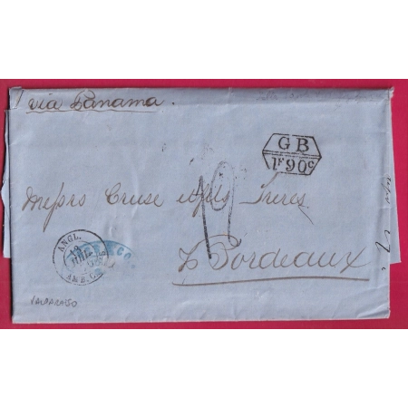 LETTRE DE VALPARAISO CHILI CHILE TAXE TAMPON 12 MARQUE ECHANGE GB 1F90C POUR BORDEAUX 1870 LETTRE