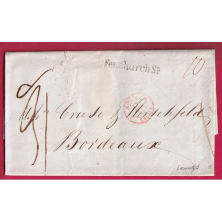 MARQUE FENCHURCH STREET LONDRES LONDON POUR BORDEAUX 1841 LETTRE