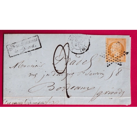 N°13 PARIS ETOILE 3E 60 6 TAXE MANUSCRIT 2 GRIFFE SPECIALE AFFRANCH INSUFF POUR BORDEAUX LETTRE
