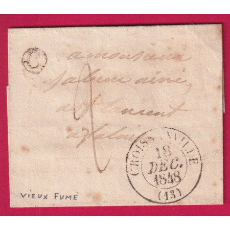 CAD TYPE 13 CROISSANVILLE CALVADOS 1848 BOITE RURALE C VIEUX FUME POUR FALAISE LETTRE