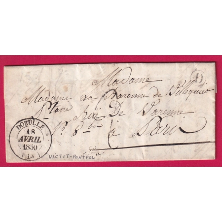 CAD TYPE 14 DOZULLE CALVADOS 1850 BOITE RURALE D VICTOT PONTFOL POUR PARIS LETTRE