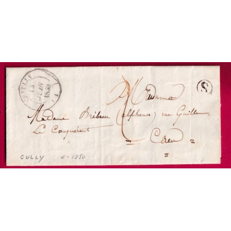 CAD TYPE 14 CREULLY CALVADOS BOITE RURALE S CULLY POUR CAEN 1850 LETTRE