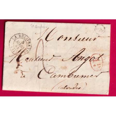 CAD TYPE 15 LA DELIVRANDE CALVADOS BOITE RURALE SUPPLEMENTAIRE A2 ST AUBIN DECIME RURAL POUR CAMBREMER LETTRE