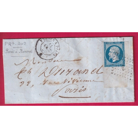 N°14 GRAND COIN DE FEUILLE AMBULANT DE JOUR RENNES A PARIS  LETTRE
