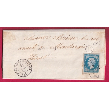 N°14 PC 1258 FERRIERES GATINAIS LOIRET BOITE RURALE E CLE ?? POUR MONTARGIS LETTRE