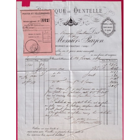 CAD GUICHET LE PUY EN VELAY SUR MANDAT POSTE SUR FACTURE DENTELE DU PUY ST BONNET LE CHATEAUX 1889 LETTRE