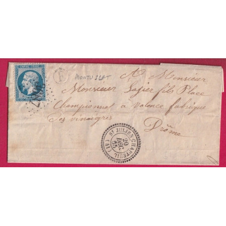N°22 GC 3687 ST JULIEN EN CHAPTEUIL HAUTE LOIRE CAD TYPE 22 BOITE RURALE E MONTUSCLAT POUR VALENCE DROME LETTRE