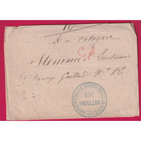 COMMUNE DE PARIS GARDE NATIONALE SEDENTAIRE LE 16 MAI 1871 POUR LIEUTENANT STEMMER PASSAGE GAILLARD PARIS LETTRE
