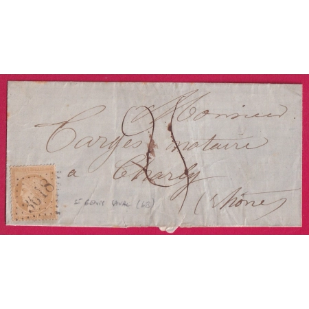 N°59 GC 3618 ST GENIS LAVAL RHONE SANS CAD TAXE MANUSCRIT 25 POUR CHARLY 1872 LETTRE