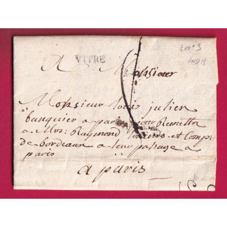 MARQUE VITRE ILLE ET VILAINE LENAIN N°3 POUR PARIS INDICE 11 LETTRE