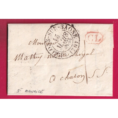 CAD TYPE 13 CHALON SUR SAONE ET LOIRE 1833 TAXE LOCALE 1 + CL TEXTE DE ST MAURICE POUR CHALON LETTRE