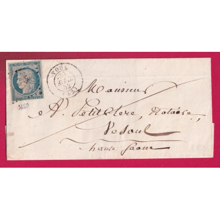 N°4 PC 3389 TOUL MEURTHE ET MOSELLE POUR VESOUL HAUTE SAONE 1852 LETTRE