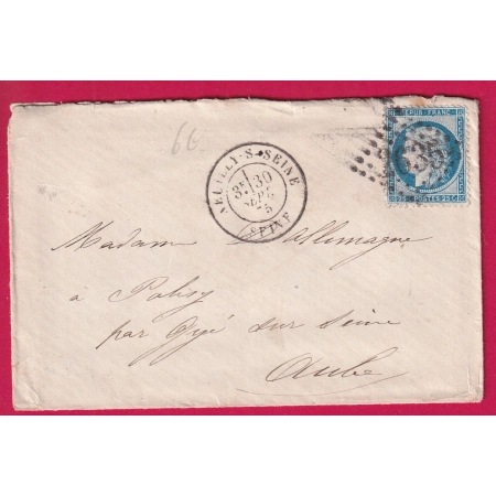 N°60 GC 2635 CAD TYPE 18 NEUILLY SUR SEINE POUR GYE SUR SEINE AUBE LETTRE