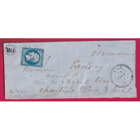 N°14 PC 4061 VAAS SARTHE CAD TYPE 22 PC FRAPPE TRES LEGERE ANNULATION DU TIMBRE PAR AMBULANT Btp BREST PARIS LETTRE