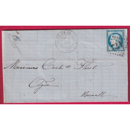 N°60 GC 472 CAD TYPE 17 GARE DE PAULHAN HERAULT + CONVOYEUR STATION AU DOS POUR AGDE HERAULT INDICE 17 LETTRE