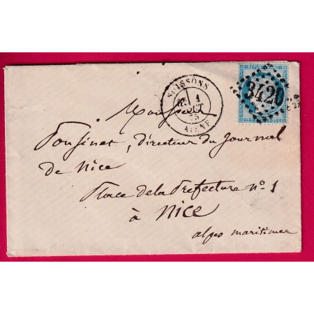 N°60 GC 3420 CAD TYPE 18 SOISSONS AISNE POUR NICE ALPES MARITIMES LETTRE