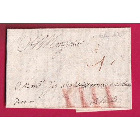 LETTRE DE ST VALERY SUR SOMME 1670 POUR LILLE NORD TAXE 4 + TAXE ESPAGNOLE ESPAGNE RARE LETTRE