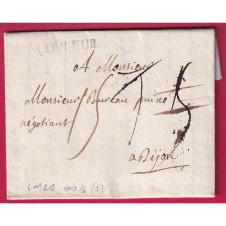 MARQUE VAUCOULEURS MEUSE 1783 LENAIN N°2B INDICE 16 POUR DIJON COTE D'OR TAXE MODIFIEE 2 FOIS LETTRE