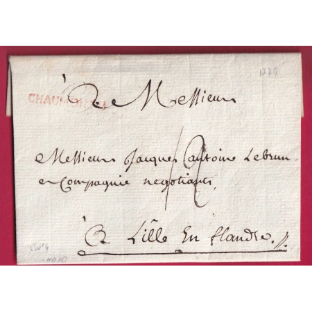 MARQUE CHAUMONT HAUTE MARNE 1779 EN ROUGE LENAIN N°4 POUR LILLE NORD INDICE 10 LETTRE