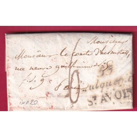 DOUBLE CURSIVE 55 FAULQUEMONT ST AVOLD MOSELLE INDICE 20 POUR PARIS 1827 LETTRE