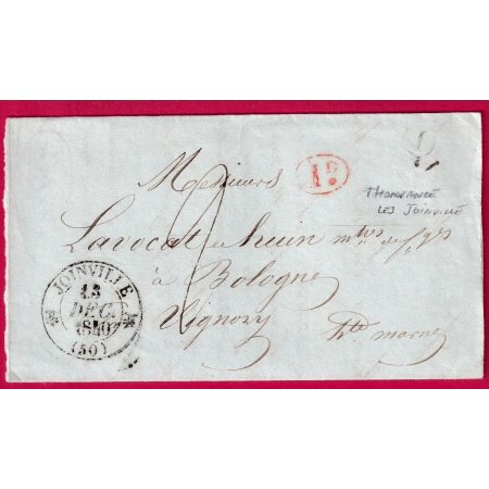 CAD TYPE 12 JOINVILLE HAUTE MARNE 1840 BOITE RURALE I THONNANCE LES JOINVILLE POUR VIGNORY DECIME RURAL LETTRE