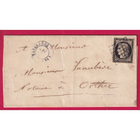 N°3 GRILLE NAVARENX BASSES PYRENEES POUR ORTHEZ 1ER JUILLET 1849 LETTRE