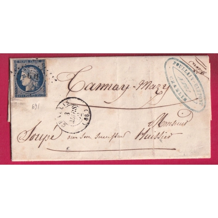 N°4 BLEU FONCE SUR JAUNATRE PC 691 CHABLIS YONNE POUR TANNAY MARZY 1852 LETTRE
