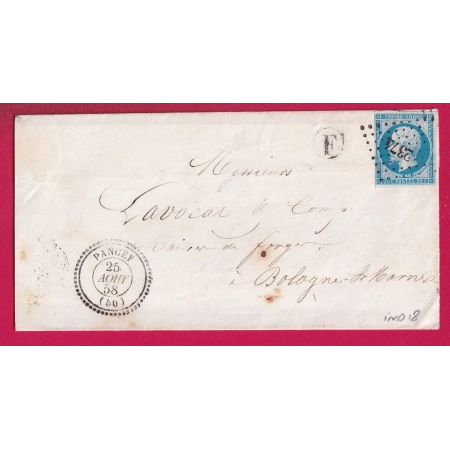 N°14 PC 2374 PANCEY HAUTE MARNE POUR BOLOGNE CAD TYPE 22 INDICE 18 LETTRE