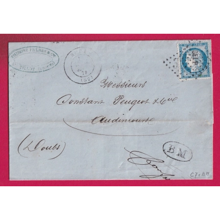 N°60 GC 3248 RUPT VOSGES BM BOITE MOBILE LE TILLOT POUR AUDINCOURT DOUBS AU DOS CONVOYEUR STATION EPINAL ETIQUETTE PUB