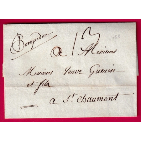 MARQUE MANUSCRIT POMPIDOU LOZERE 1788 POUR ST CHAUMONT LENAIN N°1 INDICE 20 LETTRE