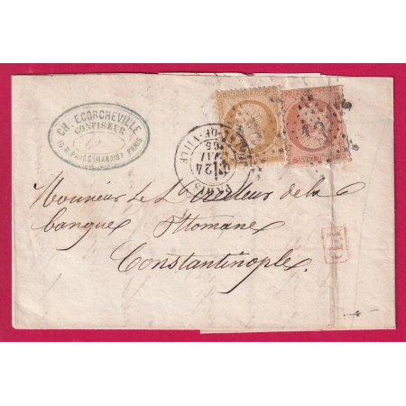 N°21 24 PARIS ETOILE 13 HOTEL DE VILLE POUR CONSTANTINOPLE TURQUIE TURKEY LETTRE