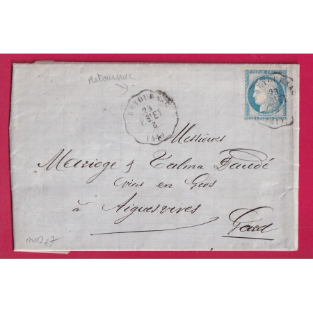 N°60 CONVOYEUR STATION RETOURNAC HAUTE LOIRE POUR AIGUES VIVES GARD INDICE 17 LETTRE