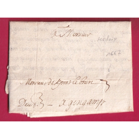 LETTRE DE MORLAIX FINISTERE 1667 POUR GUINGAMP TAXE 3 INDICE 19 LETTRE